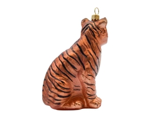 Boule de Noël originale tigre en verre soufflé. Hauteur 12cm.