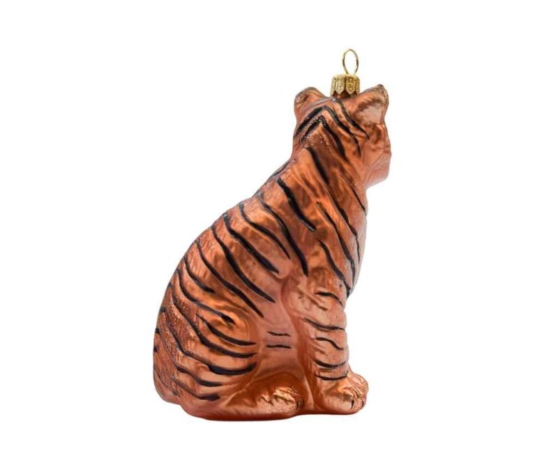 Boule de Noël originale tigre en verre soufflé. Hauteur 12cm.