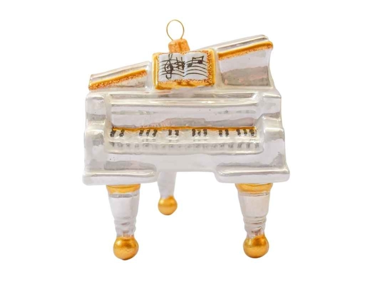 Boule de Noël piano blanc verre soufflé H 9cm