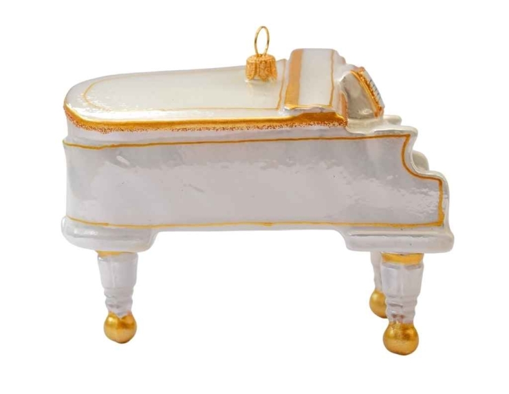 Boule de Noël piano blanc verre soufflé H 9cm
