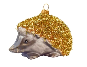 Boule de Noël hérisson doré en verre soufflé. Hauteur 8cm
