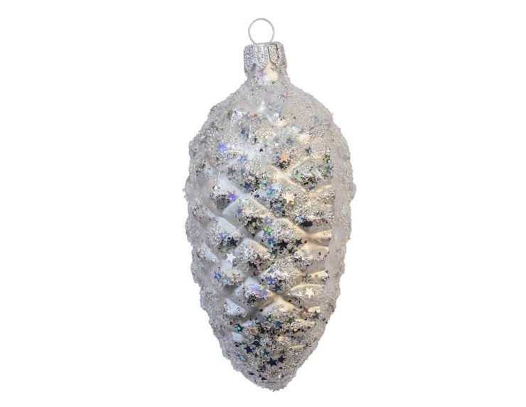 Pomme de pin argenté verre soufflé H 12cm