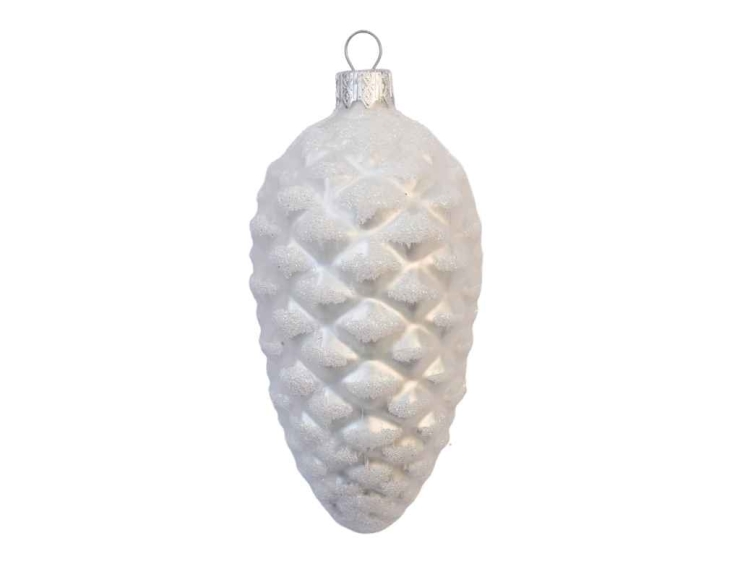 Boule de Noël pomme blanche. Verre soufflé. Hauteur 12cm.