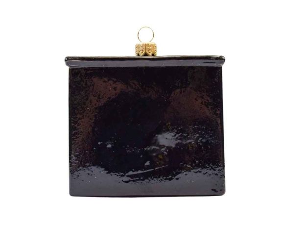 Suspension Noël verre soufflé piano droit noir brillant touches blanches dorures clavier H10cm