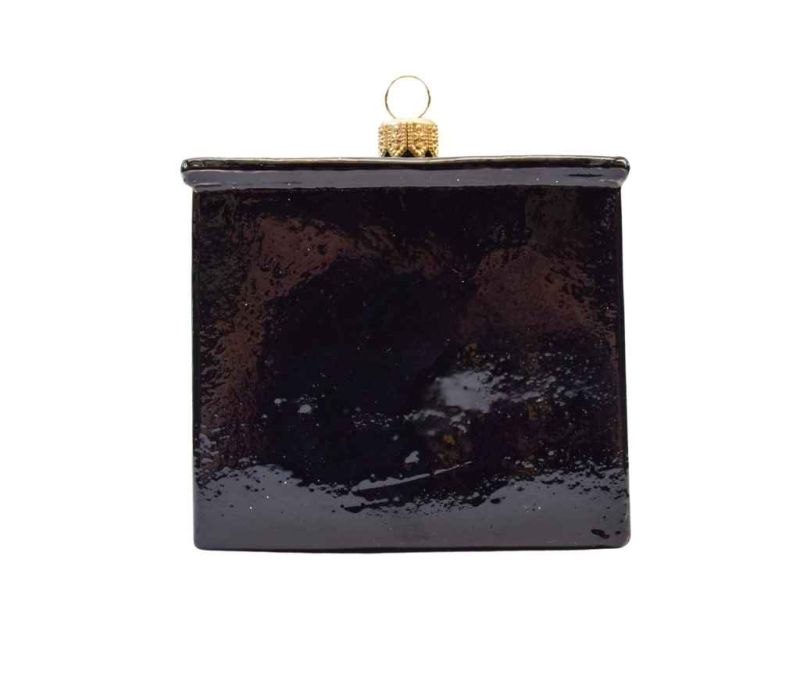 Suspension Noël verre soufflé piano droit noir brillant touches blanches dorures clavier H10cm