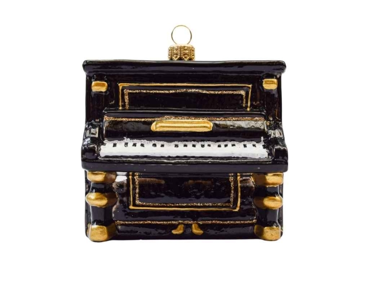 Boule de Noël originale piano noir verre soufflé H 10cm