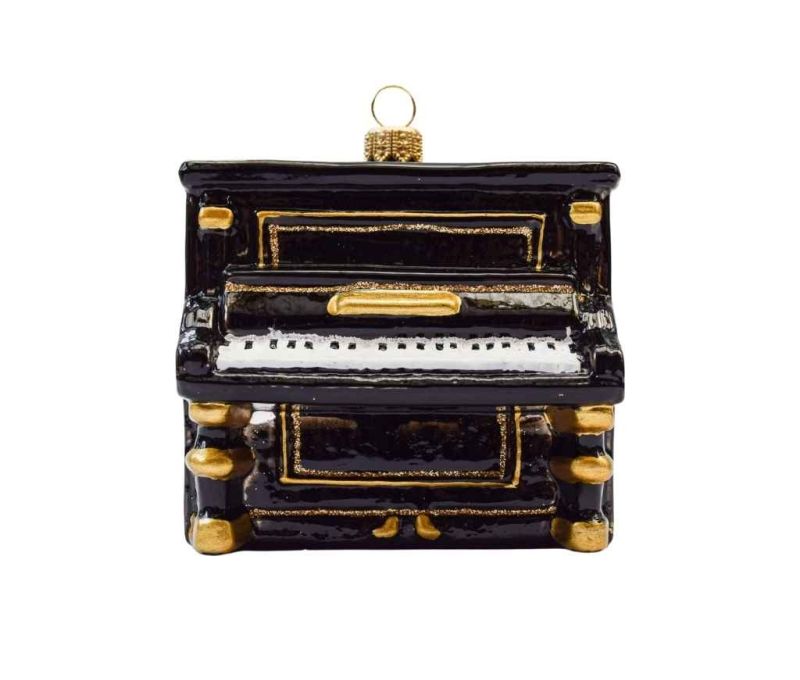 Boule de Noël originale piano noir verre soufflé H 10cm