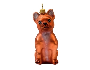 Boule de noël chien bulldog français fauve verre H 10cm