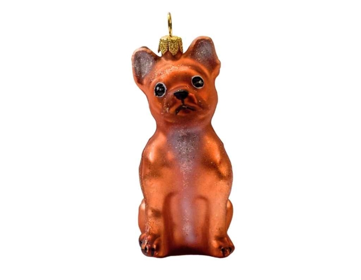 Boule de noël chien bulldog français fauve verre H 10cm