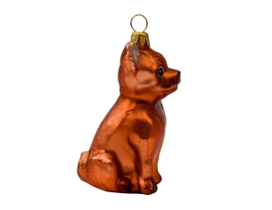 Boule de noël chien bulldog français fauve verre H 10cm