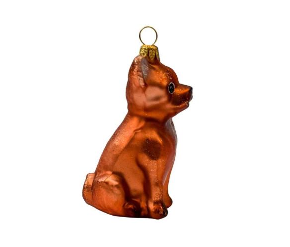 Boule de noël chien bulldog français fauve verre H 10cm