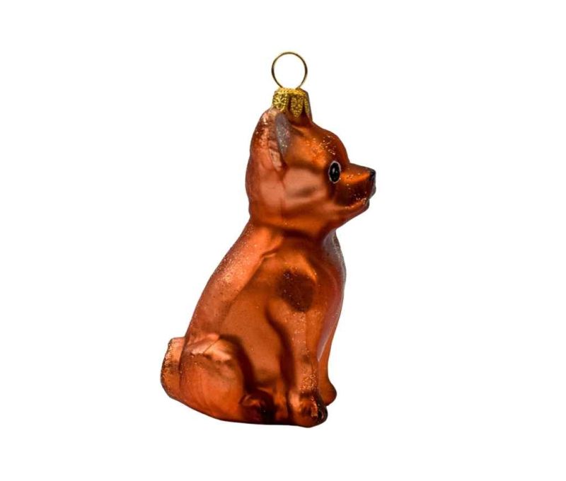 Boule de noël chien bulldog français fauve verre H 10cm