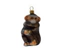 Voir la slide Boule de Noël verre soufflé chimpanzé assis brun foncé reflets dorés peint à la main H6cm