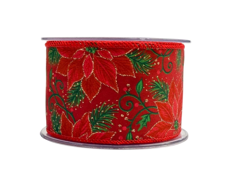 Ruban de Noël rouge Poinsettia 9 P