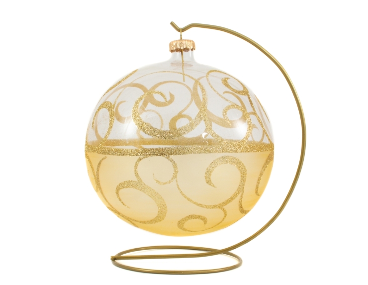 Grande boule de Noël dorée décorative support inclus D 15cm