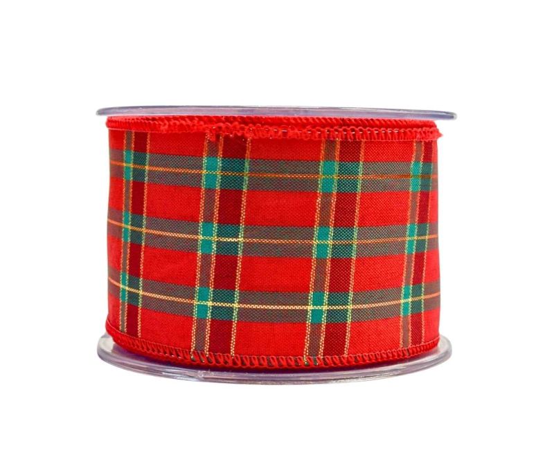 Large ruban de Noël rouge et vert au motif "tartan"