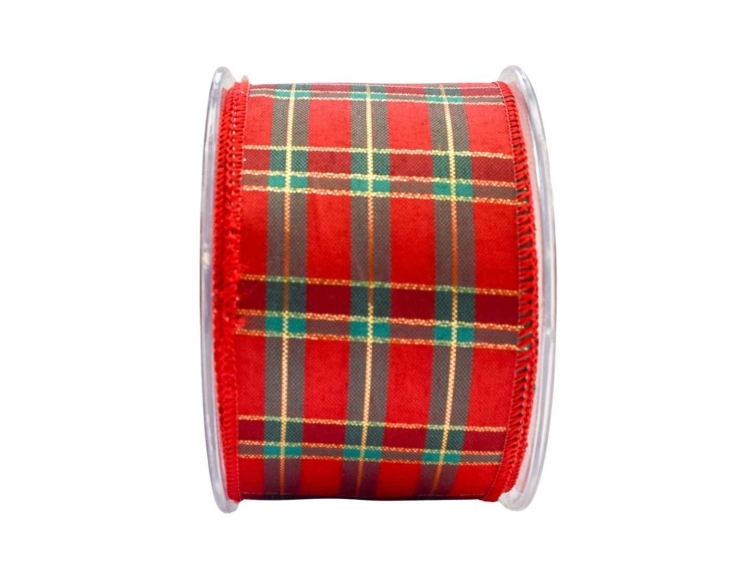 Large ruban de Noël rouge et vert au motif "tartan" Large ruban de Noël rouge et vert au motif "tartan"