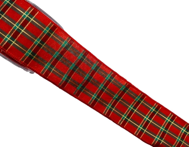 Large ruban de Noël rouge et vert au motif "tartan" Large ruban de Noël rouge et vert au motif "tartan"