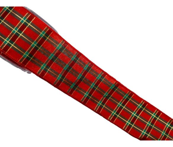 Large ruban de Noël rouge et vert au motif "tartan"