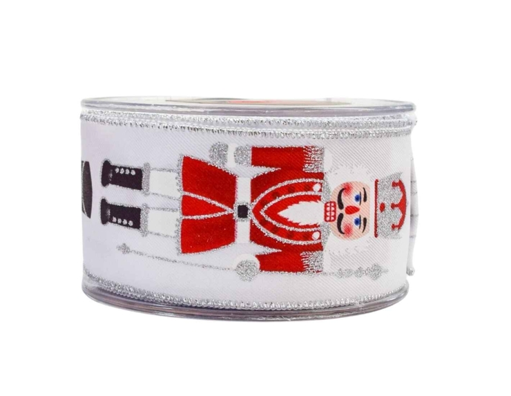 Ruban de Noël blanc casse-noisette rouge argent 9M