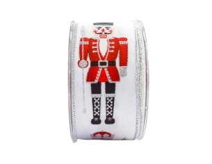 Ruban de Noël blanc casse-noisette rouge argent 9M