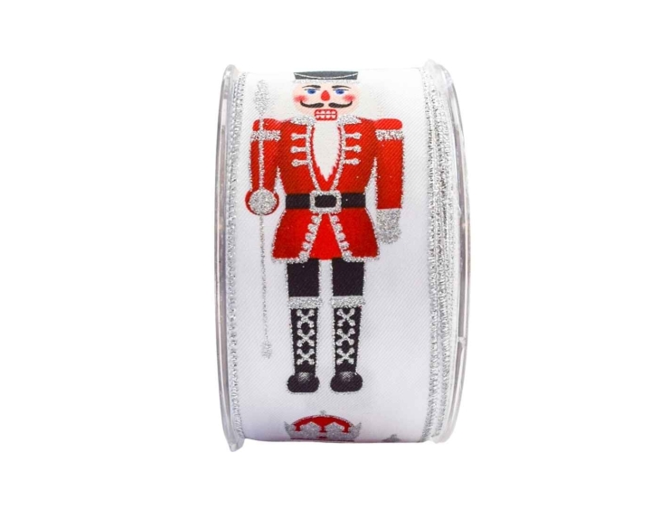 Ruban de Noël blanc casse-noisette rouge argent 9M