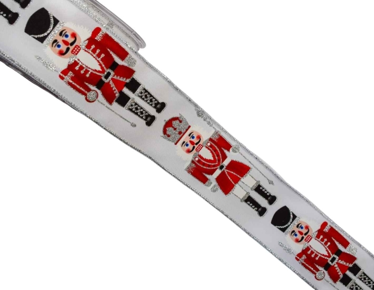 Ruban de Noël blanc casse-noisette rouge argent 9M