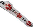 Voir la slide Ruban de Noël large blanc motif casse-noisette rouge argenté pailleté bord argenté fil de fer largeur 6cm