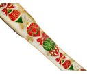 Voir la slide Ruban de Noël blanc large motif boules de Noël vintage vert rouge doré fil de fer bord doré largeur 6cm