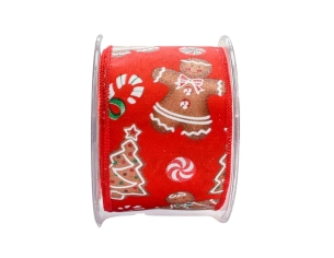 Ruban de Noël rouge bonhomme pain épices 9M