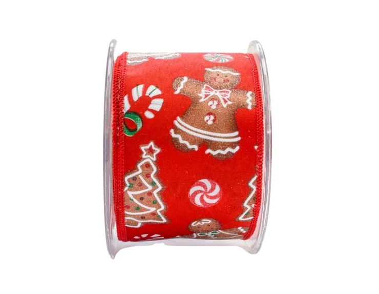 Ruban de Noël rouge bonhomme pain épices 9M