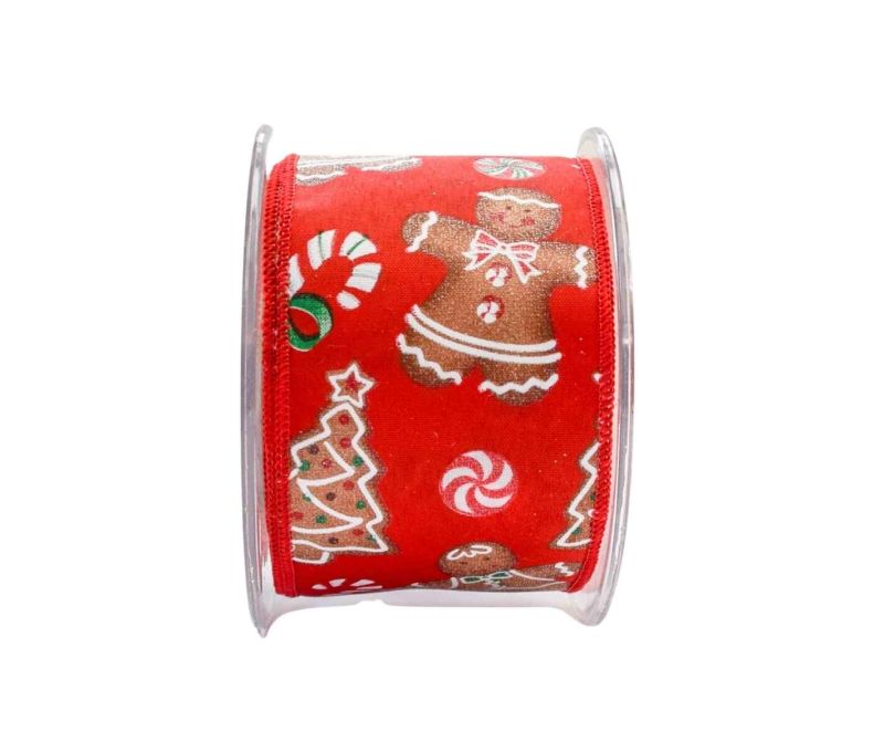 Ruban de Noël rouge bonhomme pain épices 9M
