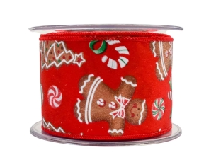 Ruban de Noël rouge bonhomme pain épices 9M