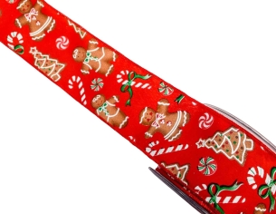 Ruban de Noël rouge bonhomme pain épices 9M