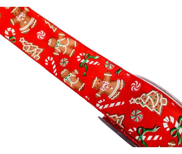 Ruban de Noël rouge bonhomme pain épices 9M
