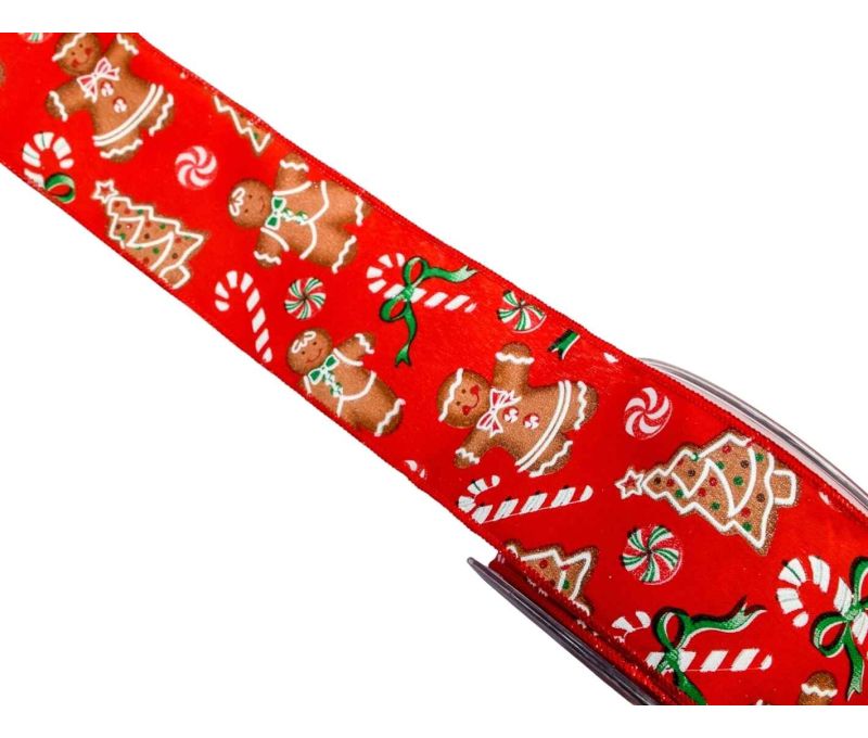 Ruban de Noël rouge bonhomme pain épices 9M