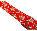 Voir la slide Ruban Noël fond rouge bonshommes maisons pain d'épices bonbons sucres d'orge spirales bords rouges fil de fer 7cm 9M