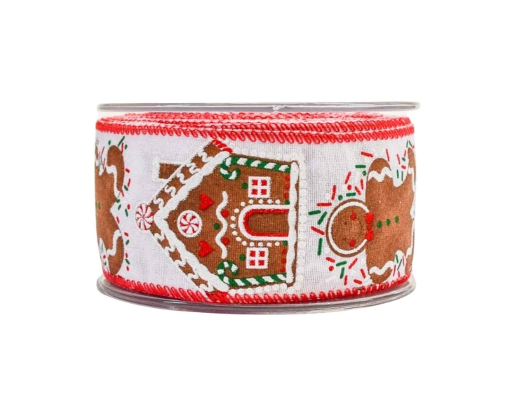 Ruban de Noël blanc décors pain d'épices 9M