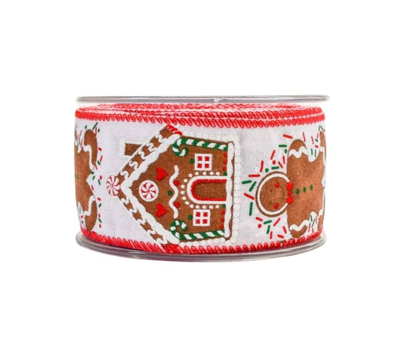 Ruban de Noël blanc décors pain d'épices 9M