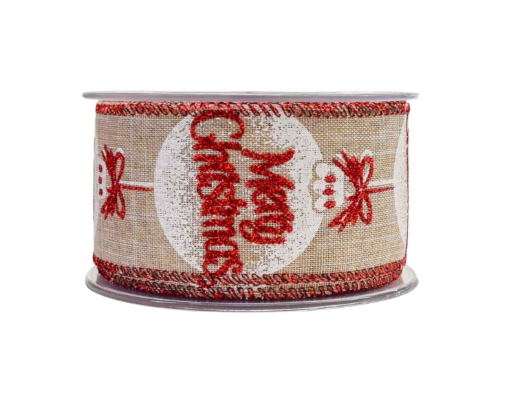 Ruban de Noël toile de jute boule de Noël rouge 9M