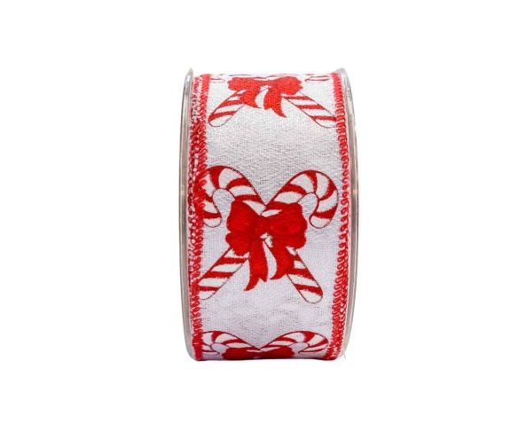 Ruban de Noël blanc bonbons sucre d'orge 9M