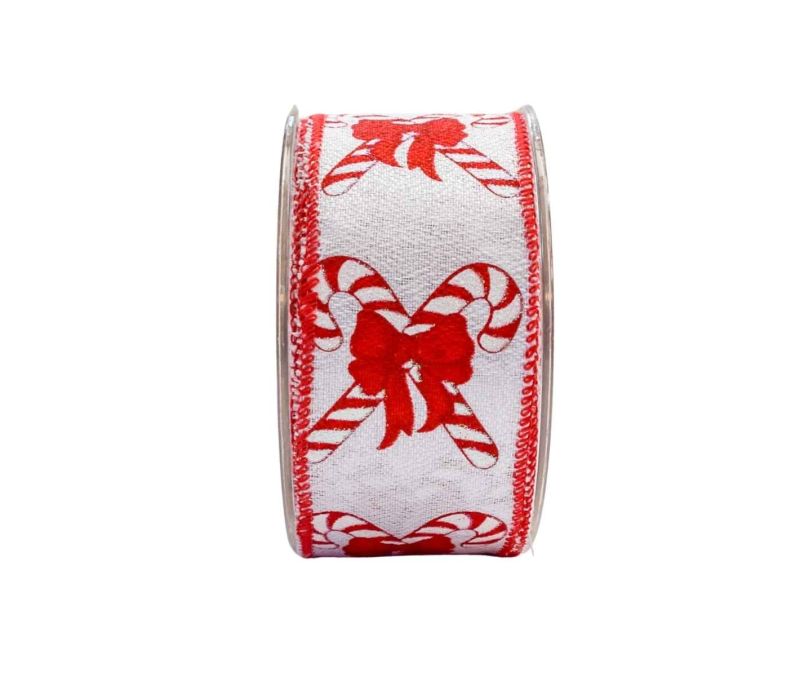 Ruban de Noël blanc bonbons sucre d'orge 9M