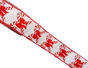 Ruban de Noël blanc bonbons sucre d'orge 9M