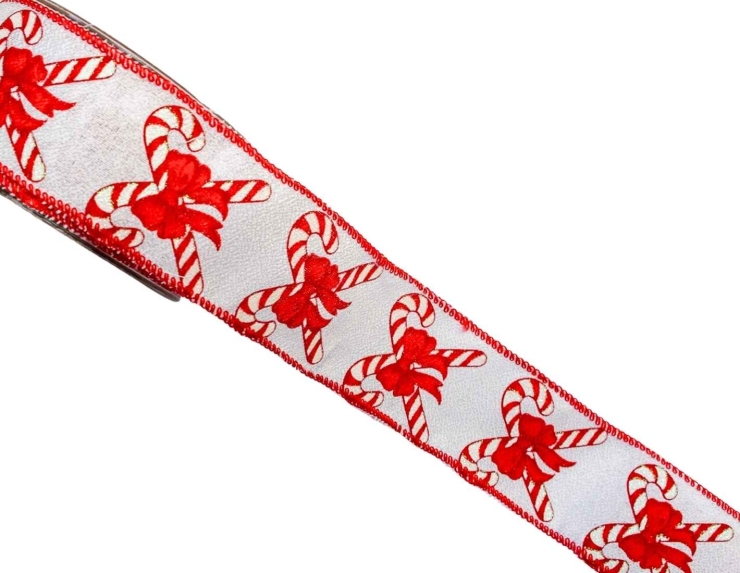 Ruban de Noël blanc bonbons sucre d'orge 9M