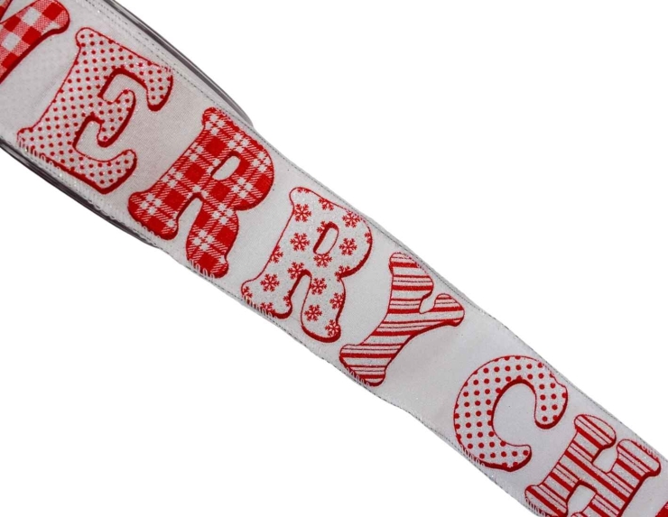 Ruban de Noël blanc Merry Christmas rouge 9M