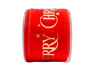 Ruban de Noël rouge velours Merry Christmas doré 9M