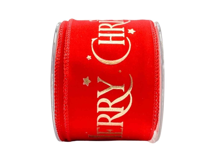 Ruban de Noël rouge velours Merry Christmas doré 9M