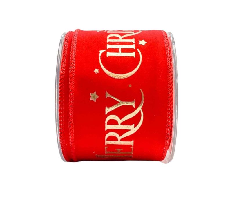 Ruban de Noël rouge velours Merry Christmas doré 9M