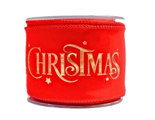 Ruban de Noël rouge velours Merry Christmas doré 9M
