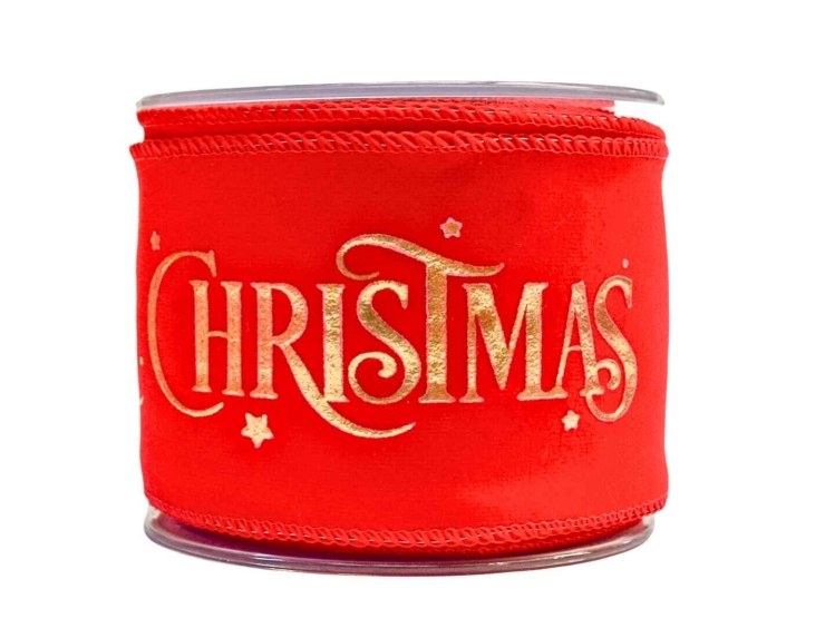 Ruban de Noël rouge velours Merry Christmas doré 9M